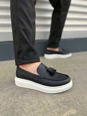 JY154 Blaze Bağcıksız Püsküllü Cilt Erkek Günlük Spor Klasik Ayakkabı Cbt - Siyah