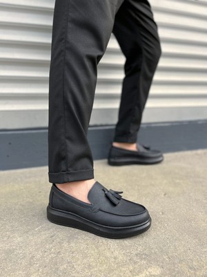 JY154 Blaze Bağcıksız Püsküllü Cilt Erkek Günlük Spor Klasik Ayakkabı Cst - Siyah