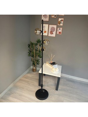 Bamyum Lambader Bal Rengi Cam Başlık Modern Dekoratif Metal Oturma Odası Zemin Lambası