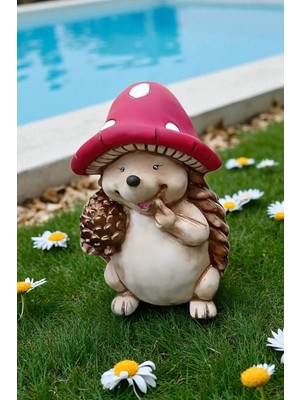 Ay Hediyelik Kozalak Tutan Kirpi Heykeli Biblo - Dekoratif Polyester 21X29 cm