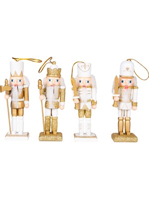 Empressco Yılbaşı Süsü 4'lü, Kurşun Adam, Fındıkkıran, Gold-Beyaz, 13 cm
