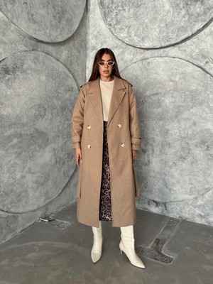 Seda Fidan Boutique Apoletli Premium Kaşe Kaban Vizon