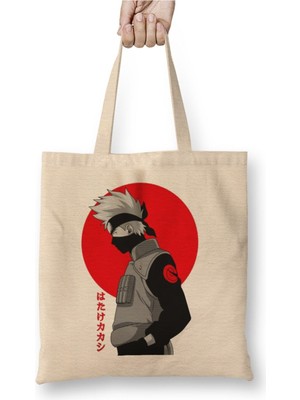 Toyaso Naruto Kakashi Japanase Beyaz Bez Çanta Uzun Saplı Alışveriş Çantası Plaj Çantası