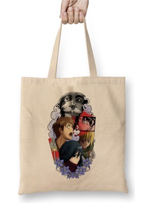 Toyaso Attack On Titan Tattoobeyaz Bez Çanta Uzun Saplı Alışveriş Çantası Plaj Çantası