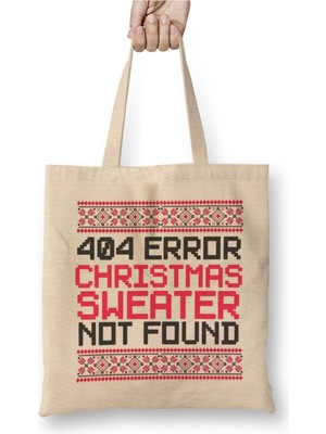Toyaso 404 Error Christmas Yılbaşı Beyaz Bez Çanta Uzun Saplı Alışveriş Çantası