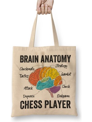 Toyaso Chess Funny Brain Anatomy Of Satranç Beyaz Bez Çanta Uzun Saplı Alışveriş Çantası Plaj Çantası