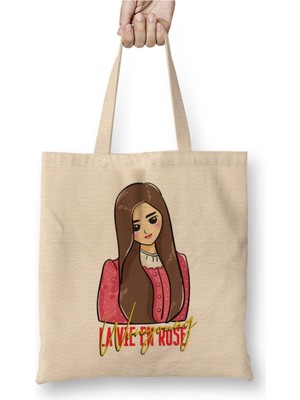 Toyaso La Vie En Rose Jang Wonyoung Beyaz Bez Çanta Uzun Saplı Alışveriş Çantası Plaj Çantası