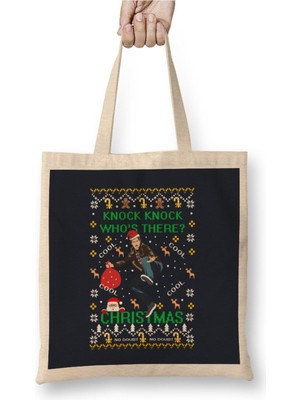 Toyaso Brooklyn 99 Sweater Christmas Knit Yılbaşı Beyaz Bez Çanta Uzun Saplı Alışveriş Çantası