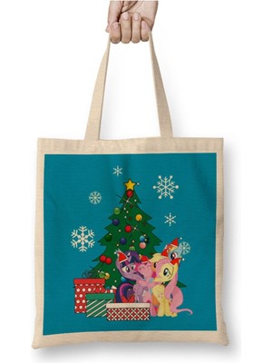 Toyaso My Little Pony Around The Christmas Tree Beyaz Bez Çanta Uzun Saplı Alışveriş Çantası