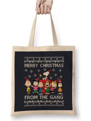 Toyaso Merry Christmas From The Peanuts Gang Snoopy Bez Çanta Uzun Saplı Alışveriş Çantası