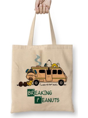 Toyaso Breaking Bad Breaking Peanuts Beyaz Bez Çanta Uzun Saplı Alışveriş Çantası Plaj Çantası