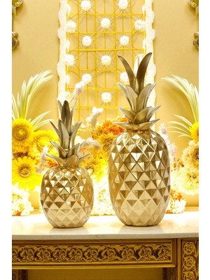 Ay Hediyelik Ikili Ananas Biblo - Dekoratif Polyester 15X33 cm