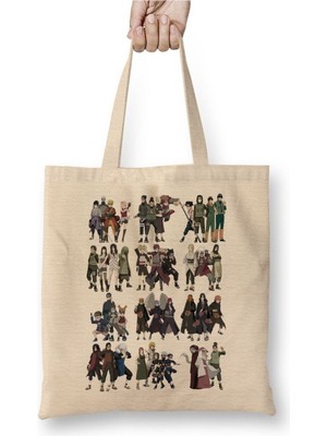 Toyaso Naruto Equipe Beyaz Bez Çanta Uzun Saplı Alışveriş Çantası Plaj Çantası