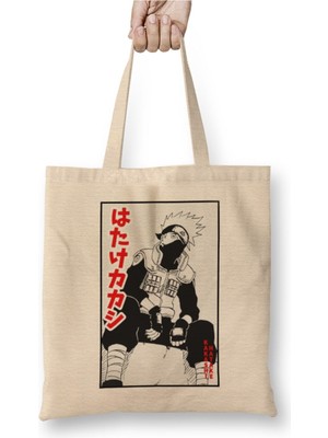 Toyaso Naruto Hatake Kakashi Anime Beyaz Bez Çanta Uzun Saplı Alışveriş Çantası Plaj Çantası