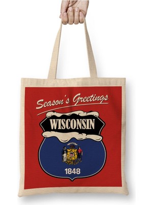 Toyaso Seasons Greetings Wisconsin Christmas Beyaz Bez Çanta Uzun Saplı Alışveriş Çantası