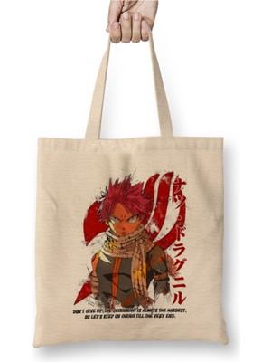 Toyaso Fairy Tail Natsu Dragneel Beyaz Bez Çanta Uzun Saplı Alışveriş Çantası Plaj Çantası