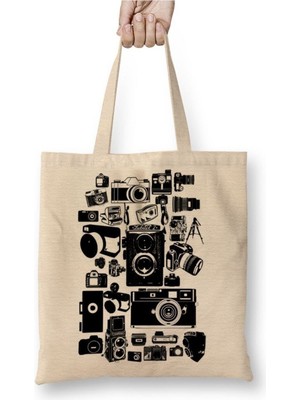 Toyaso Fotoğraf Tarihi Fotoğrafçı Kamera Beyaz Bez Çanta Uzun Saplı Alışveriş Çantası Plaj Çantası