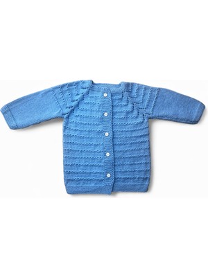 Pafuli El Örgüsü Su Yolu Desenli Bebek / Çocuk Hırkası Mavi (0-2 Yaş)