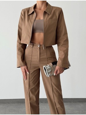 Seda Fidan Boutique Denim Gabardin Takım Vizon