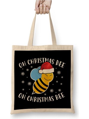 Toyaso Oh Christmas Bee Oh Christmas Bee Beyaz Bez Çanta Uzun Saplı Alışveriş Çantası Plaj Çantası