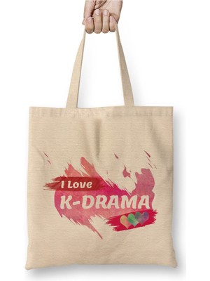 Toyaso I Love Kdrama Kpop Beyaz Bez Çanta Uzun Saplı Alışveriş Çantası Plaj Çantası