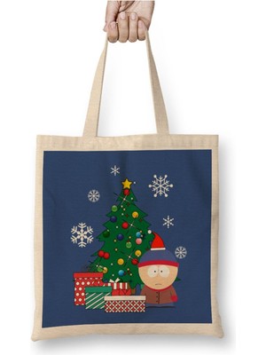 Toyaso Stan Around The Christmas Tree South Park Yılbaşı Beyaz Bez Çanta Uzun Saplı Alışveriş Çantası