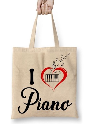 Toyaso Piyano Müzik Notaları Beyaz Bez Çanta Uzun Saplı Alışveriş Çantası Plaj Çantası