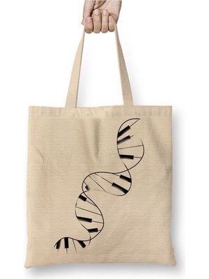 Toyaso Piano Piyano Müzik Notaları Beyaz Bez Çanta Uzun Saplı Alışveriş Çantası Plaj Çantası