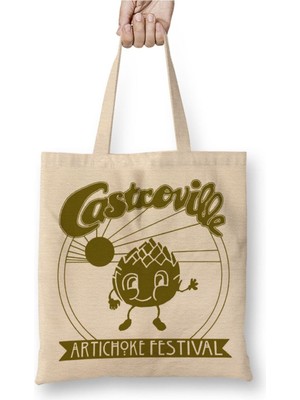 Toyaso Stranger Things Castroville Artichoke Festival Beyaz Bez Çanta Uzun Saplı Alışveriş Çantası
