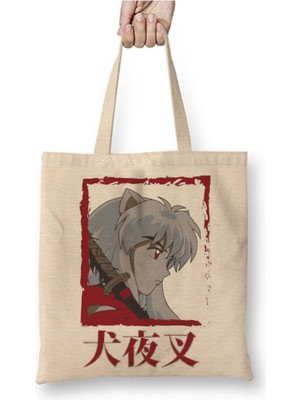Toyaso Inuyasha Tessaiga - Inuyasha Anime Beyaz Bez Çanta Uzun Saplı Alışveriş Çantası Plaj Çantası
