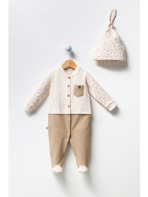 By Bubbles Organik Kumaş Önden Düğmeli Sevimli Fil Baskılı Bebek Tulum