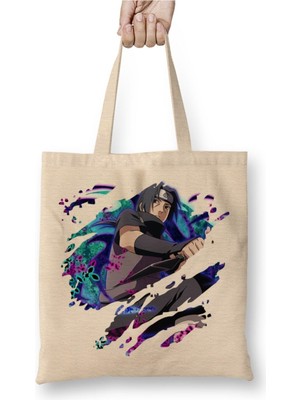 Toyaso Sasuke Uchiha Naruto Beyaz Bez Çanta Uzun Saplı Alışveriş Çantası Plaj Çantası