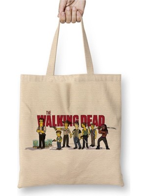 Toyaso The Walking Dead Simpsonized Beyaz Bez Çanta Uzun Saplı Alışveriş Çantası Plaj Çantası