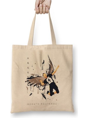 Toyaso Haikyuu Bokuto Koutarou Beyaz Bez Çanta Uzun Saplı Alışveriş Çantası Plaj Çantası
