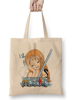 Toyaso Nami One Piece Beyaz Bez Çanta Uzun Saplı Alışveriş Çantası Plaj Çantası