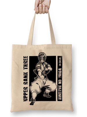 Toyaso Demon Slayer Iblis Keser Akaza Full Black Beyaz Bez Çanta Uzun Saplı Alışveriş Çantası Plaj Çantası