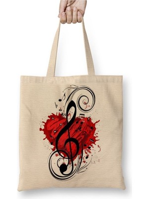 Toyaso Love Music Müzik Beyaz Bez Çanta Uzun Saplı Alışveriş Çantası Plaj Çantası