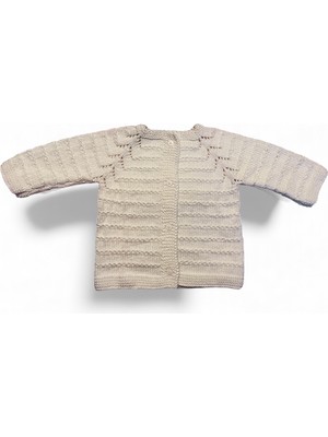 Pafuli El Örgüsü Su Yolu Desenli Bebek / Çocuk Hırkası Krem (0-1 Yaş)