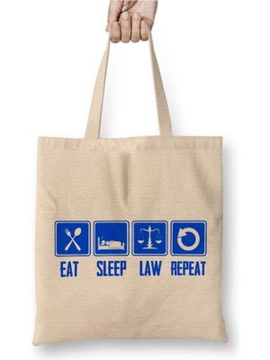 Toyaso Eat Sleep Law Repeat School Lawyer Gift Avukata Hediye Beyaz Bez Çanta Alışveriş Çantası