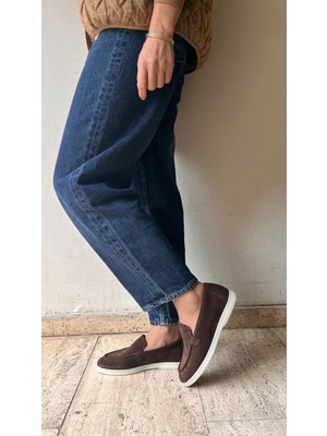 Vayne Piyano Hakiki Deri Düz Taban Kadın Babet  Süet