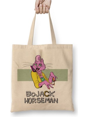 Toyaso Bojack Horseman Princess Carolyn Beyaz Bez Çanta Uzun Saplı Alışveriş Çantası Plaj Çantası