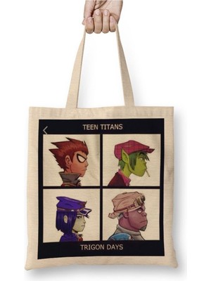 Toyaso Teen Titans Karakterler Beyaz Bez Çanta Uzun Saplı Alışveriş Çantası Plaj Çantası