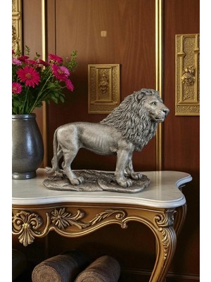 Ay Hediyelik Yürüyen Aslan Heykeli Biblo - Dekoratif Polyester 31X25 cm