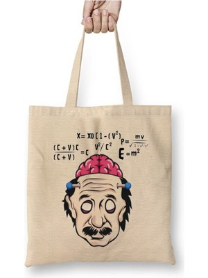 Toyaso Albert Einstein Zombie Matematik Beyaz Bez Çanta Uzun Saplı Alışveriş Çantası Plaj Çantası