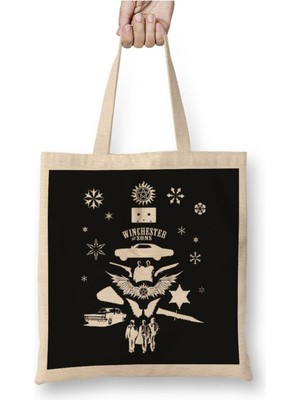 Toyaso Supernatural Christmas Tree Silhouette White Beyaz Bez Çanta Uzun Saplı Alışveriş Çantası