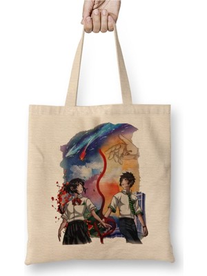 Toyaso Senin Adin Your Name Anime Beyaz Bez Çanta Uzun Saplı Alışveriş Çantası Plaj Çantası