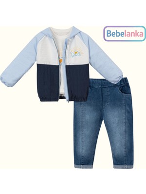 Necix's Erkek Çocuk Su Itici Yağmurluklu, Tişörtlü ve Esnek Kot Pantolonlu 3'lü Takım