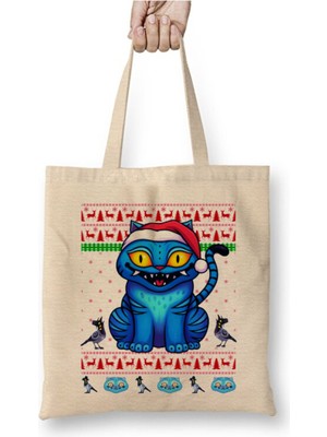 Toyaso Kpop Demon Hunters Cats Kedi Kdrama Christmas Yılbaşı Beyaz Bez Çanta Uzun Saplı