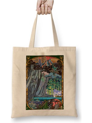 Toyaso Yüzüklerin Efendisi Beyaz Bez Çanta Uzun Saplı Alışveriş Çantası Plaj Çantası