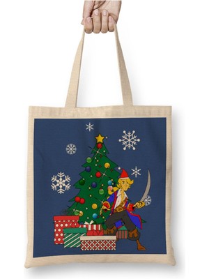 Toyaso Guybrush Threepwood Around The Christmas Tree Yılbaşı Beyaz Bez Çanta Uzun Saplı Alışveriş Çantası